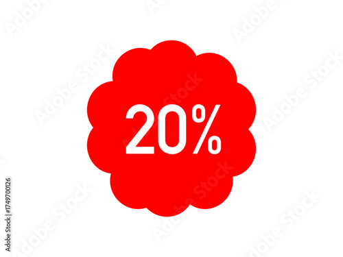Red 20% off sale label – minimalist starburst vector badge for ecommerce & retail ads	