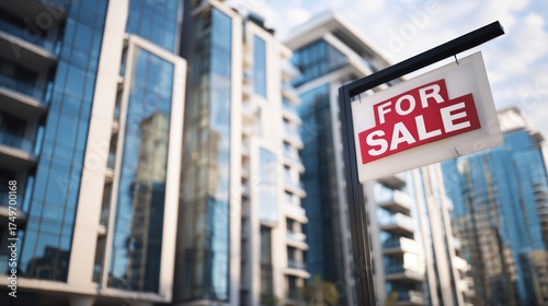 Wallpaper Mural A modern apartment building with a prominent "For Sale" sign, indicating real estate opportunities in a contemporary urban setting. Torontodigital.ca