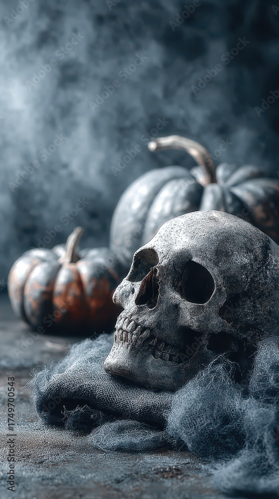 Fototapeta premium Skulls and spooky pumpkins for Halloween