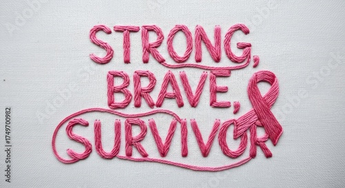 Embroidered Breast Cancer Survivor Message with Pink Ribbon