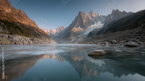 glacial valley in italy at sunset with rich color tones