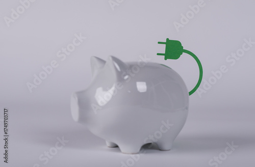 A white piggy bank with an ...
