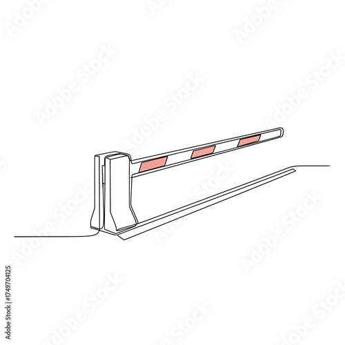 Simple line drawing of a barrier gate with red stripes  