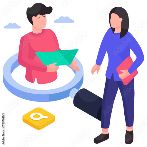 Avatar under magnifying glass, concept of talent search 