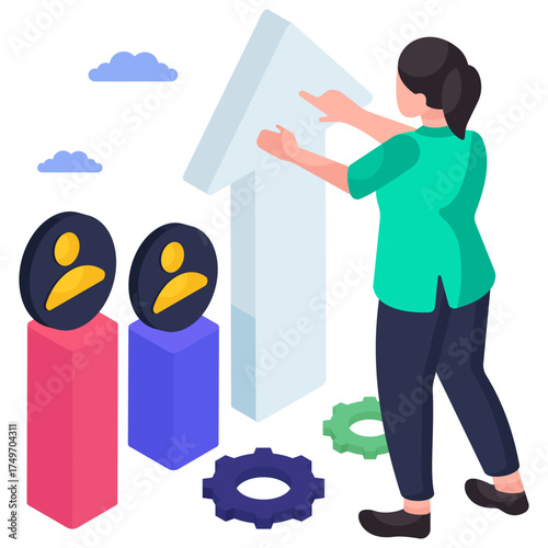 Employee ranking illustration in isometric design isolated on white background