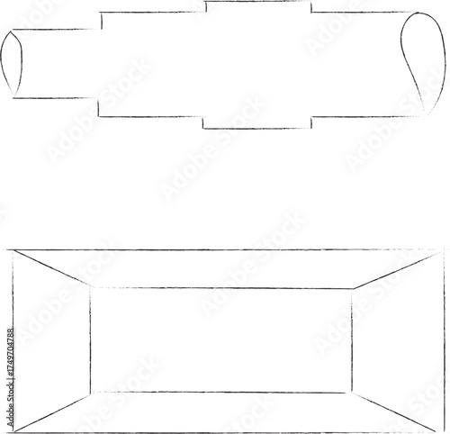 Simple line drawing of a telescope or optical instrument and a diagram of its internal components