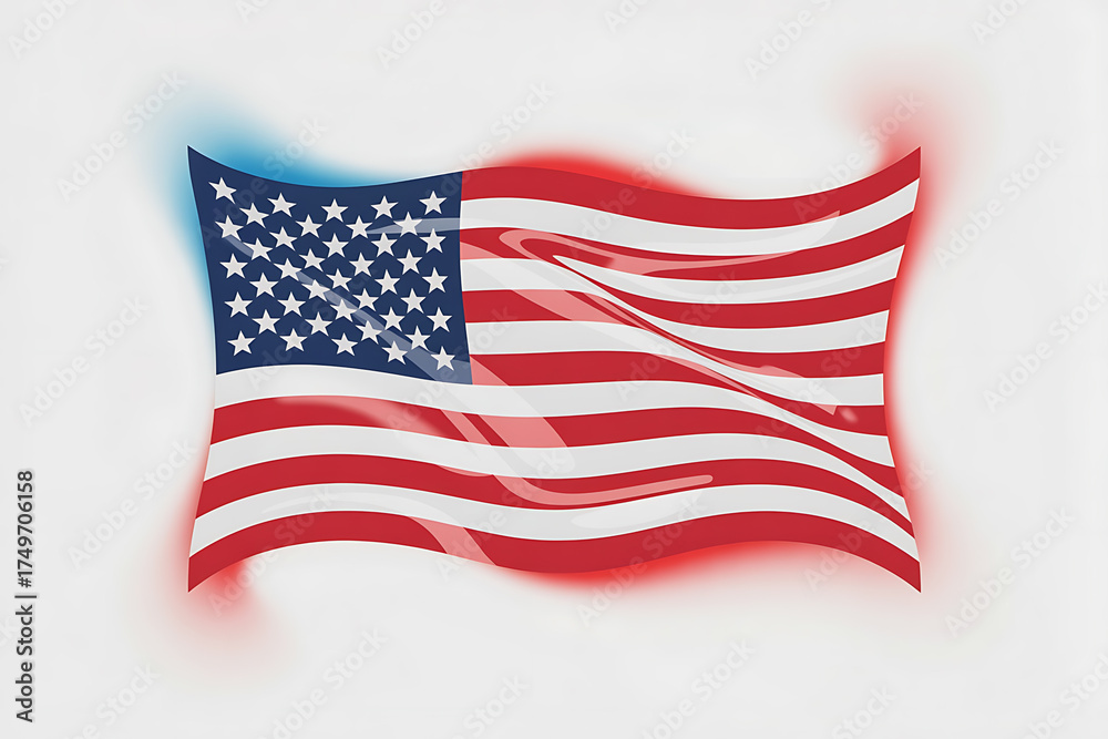 Fototapeta premium Waving national banner with red and white stripes and blue field of stars.