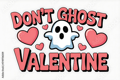 Playful cartoon illustration featuring a ghost and hearts, conveying a Valentine's Day message.