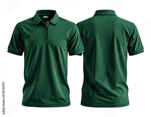 Green polo shirt, front and back view