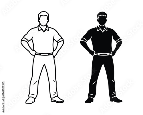 Man silhouettes a confident standing with hands on hips
