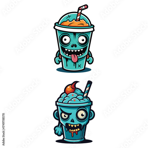 Playful monster character holding a coffee cup illustration