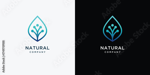 Green leaf technology logo design, leaf with digital electricity symbol	