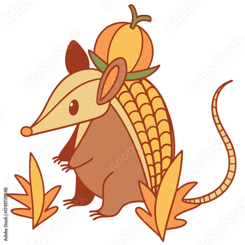 Cute SVG of a Shy Elephant Shrew (Sengi) in Grateful Harvest colors, placed in a Thanksgiving setting