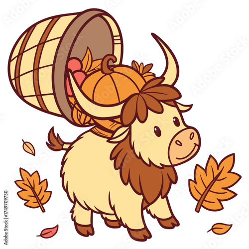 An adorable Scottish Highland Cow with a Gentle vibe and a Grateful Harvest Thanksgiving theme – SVG style