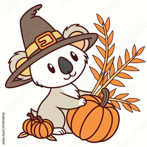 Grateful Harvest themed SVG: Surprised Koala in a Thanksgiving environment