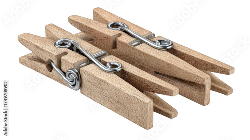 Close-up of two wooden clothespins