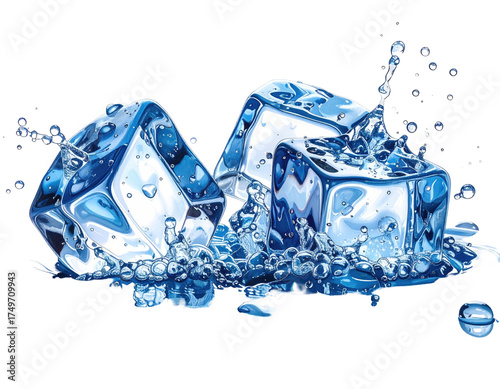 Ice cubes splashing in water