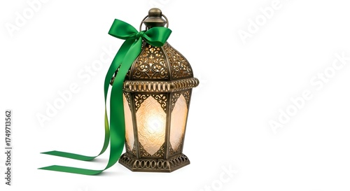 Ramadan Lantern with Green Ribbon Decoration.