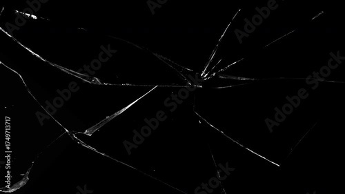 Diagonal Glass Fracture Lines Spreading Across Dark Surface. Realistic animation of diagonal cracks forming in black glass — great for glitch effects, tech breakdown scenes.