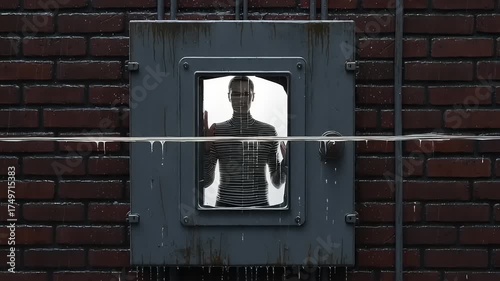 Man Standing In A Window Looking Outwards.