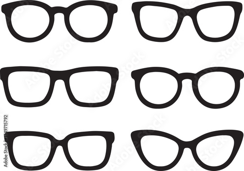 Eyeglasses Silhouette Set Black and White Minimalist Vector Illustration