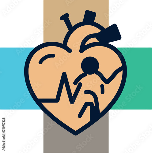 Stylized Heart Icon with Pulse Lines on a Colorful Cross