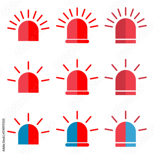 Set of Siren fire alarm sign, signal danger symbol, ambulance alert vector illustration .