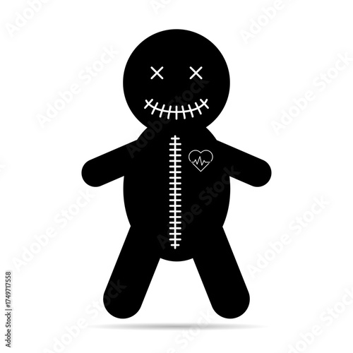Voodoo doll shadow icon, halloween death toy. Cartoon magic symbol, magical vector illustration .