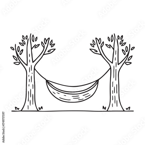 Woods beside a hammock tied between two trunks