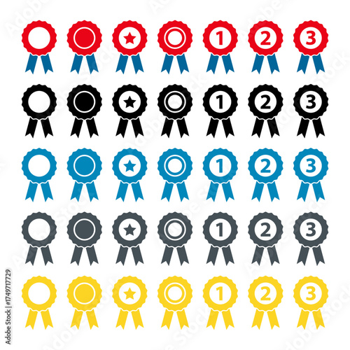 Set of Certification seal award icon, ribbon web stamp symbol, label vector illustration .