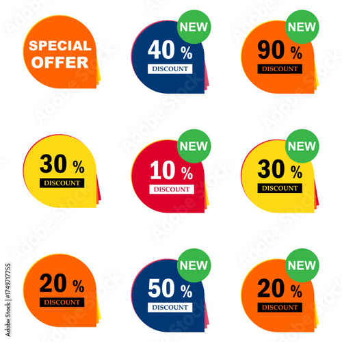 Set of Sale discount label icon, price offer symbol design, web sticker vector illustration .