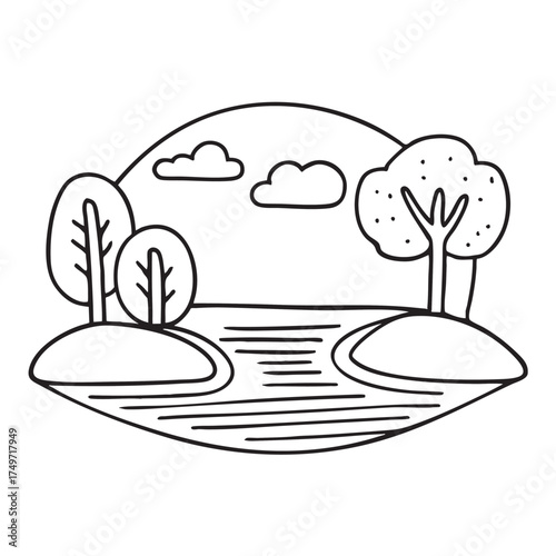 Woods close to a stream reflecting the sky
