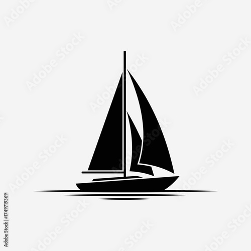 Foto Sailboat Icon – Black Silhouette of Sailing Yacht on Water