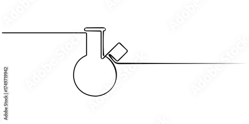 Lab flask continuous one line drawing. Laboratory glass equipment sign, Test flask one continuous line vector illustration. Scientific Laboratory Erlenmeyer Flasks, Editable outline