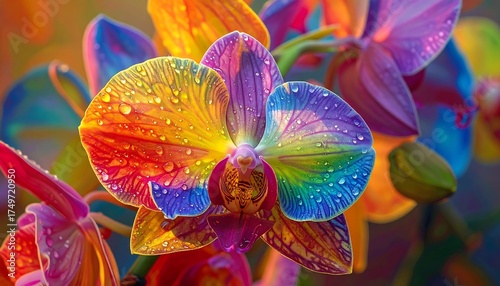 Vibrant Rainbow Orchid Bloom Closeup.