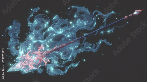 Mystical Spear Surrounded by Ethereal Glowing Wisps and Energy
