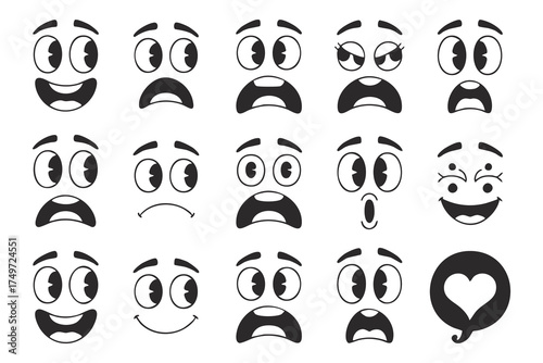 Cartoon Eye and Mouth Set, vector, silhouette, illustration.