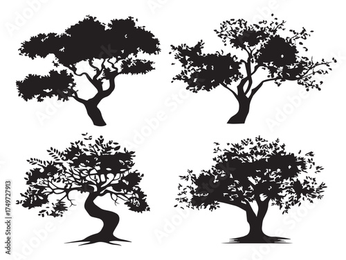Tree of Dreams Vector Silhouette Collection Elegant 2D Line Art Design