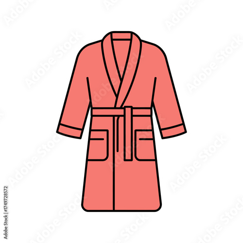 Illustration of a Comfortable Coral Bathrobe Symbolizing Relaxation and Home Spa Day with Pockets and Belt