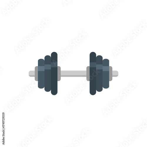 Simple flat illustration of a dumbbell icon representing fitness, gym, bodybuilding, and workout activities. Perfect for health, sport, strength training, and exercise-related designs.