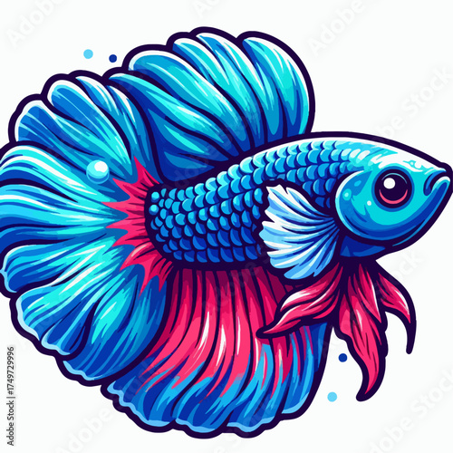 Cute cartoon pink jellyfish with a happy face and colorful tentacles swimming underwater, isolated on a white background.