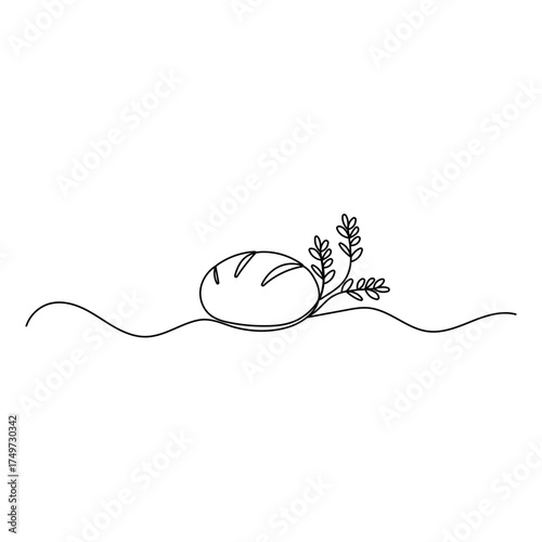 Long loaf bread icon  continuous one line drawing  outline vector illustration