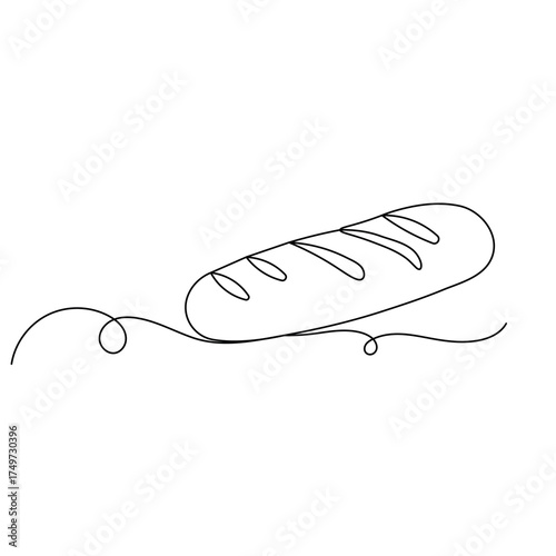 Long loaf bread icon  continuous one line drawing  outline vector illustration