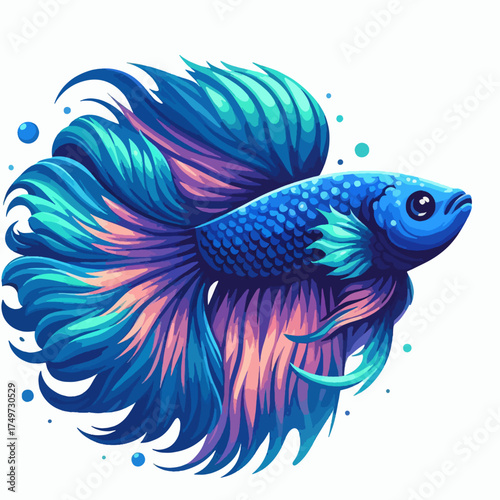 Cute cartoon pink jellyfish with a happy face and colorful tentacles swimming underwater, isolated on a white background.