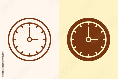 Time clock icon with solid and outline version. Vector illustration.