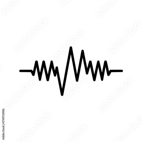 Black line graph showing fluctuations and peaks on a white background with a central focus point