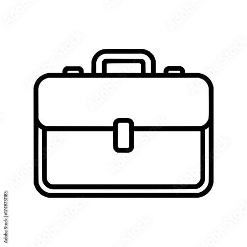 A minimalist outline of a briefcase with a handle and a latch displayed in simple black lines
