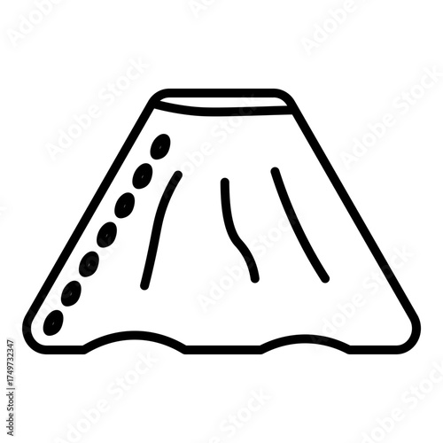 intricate, simple stroke drawing representing a flared or pleated skirt with contour lines. Outline design, suitable for lightweight e-commerce interfaces and elegant fashion media. Simple geometric s