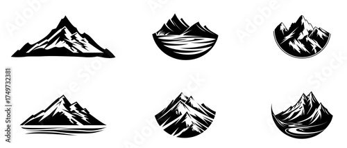 Mountain Landscape Icons Set - Adventure Hiking Travel Nature Outdoors