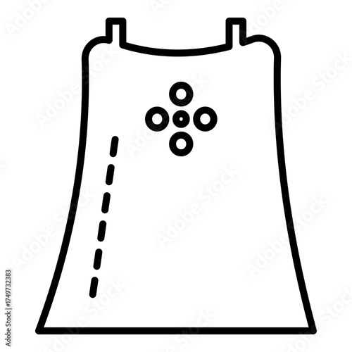 Refined, concise stroke drawing depicting a sleeveless garment with detailed button or stud decorations. Outline style, appropriate for sleek interfaces dealing with fashion inventory, wish lists, or 